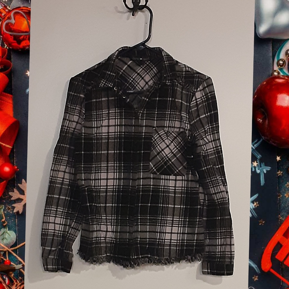Black and white long sleeve button up